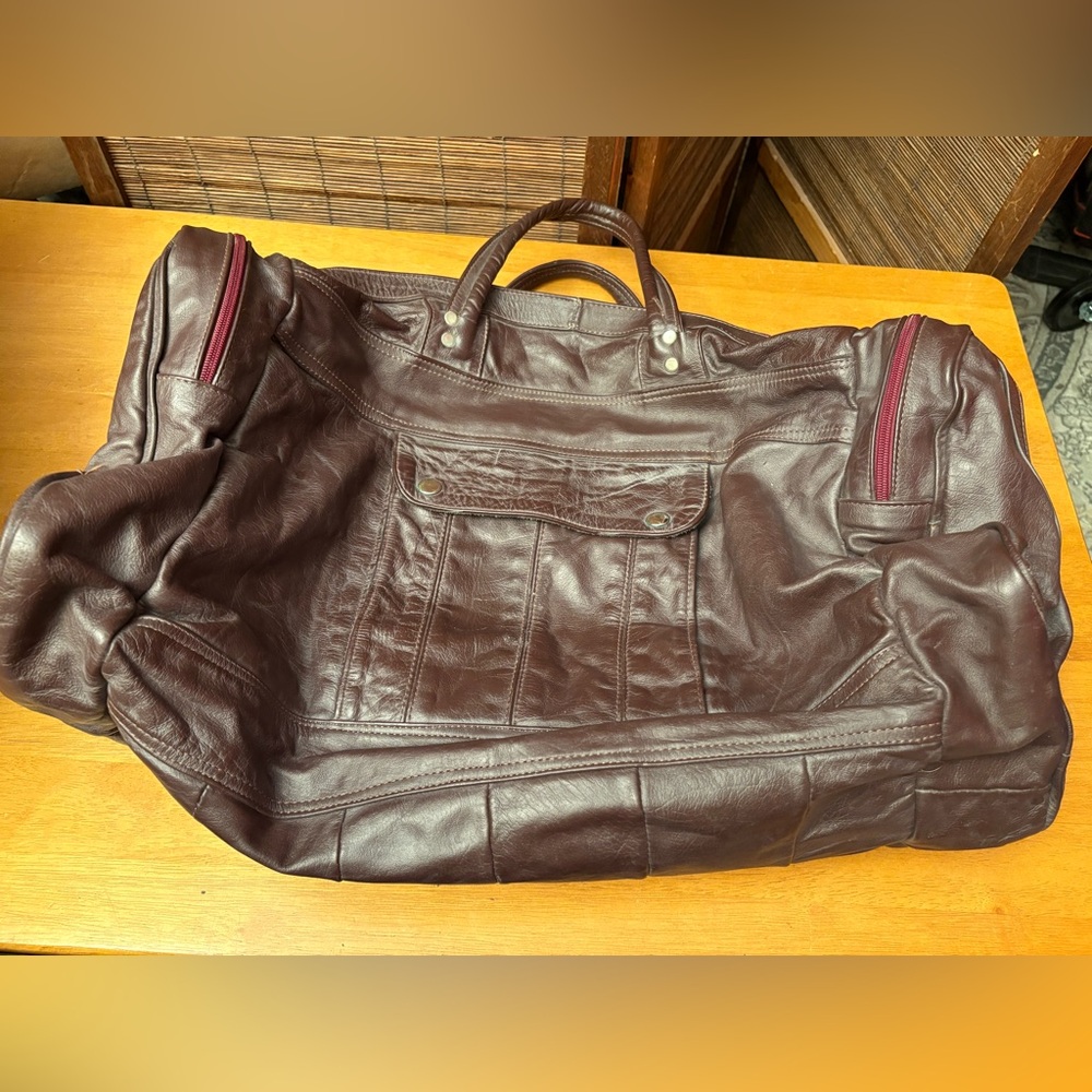 Vintage Burgundy Leather Duffel Bag